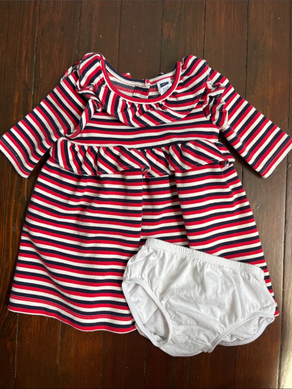 Janie and Jack Red, White & Navy Striped Ruffle Dress with Bloomers